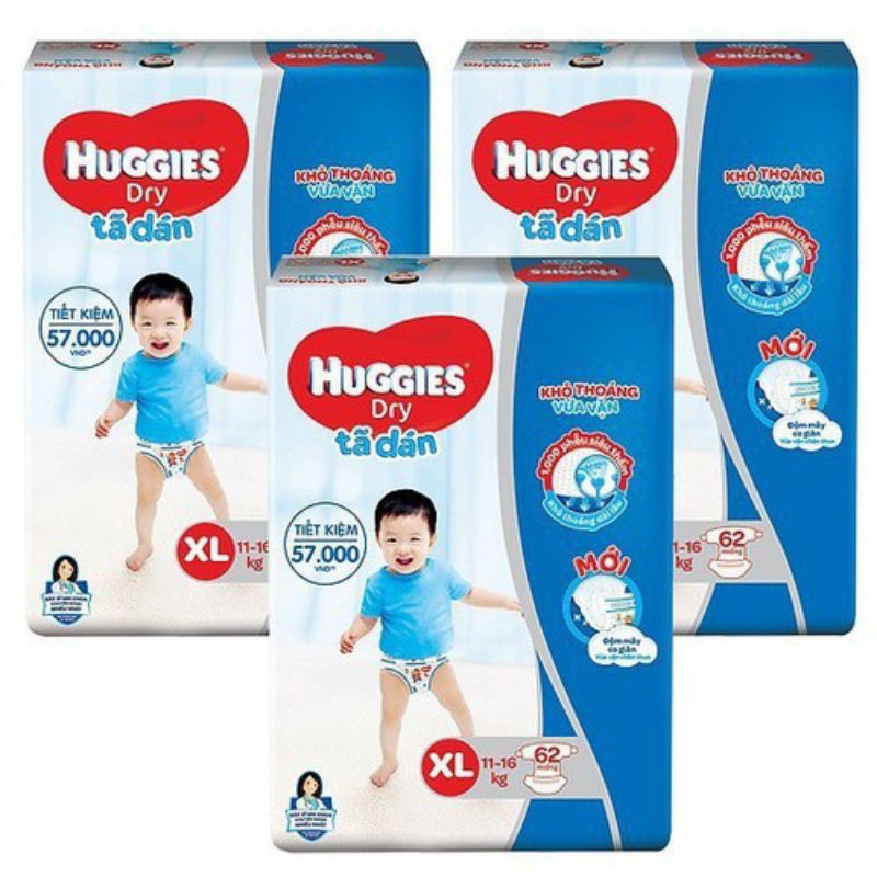 Tã dán Huggies Dry Super Jumbo M76/L68/XL62/XXL56