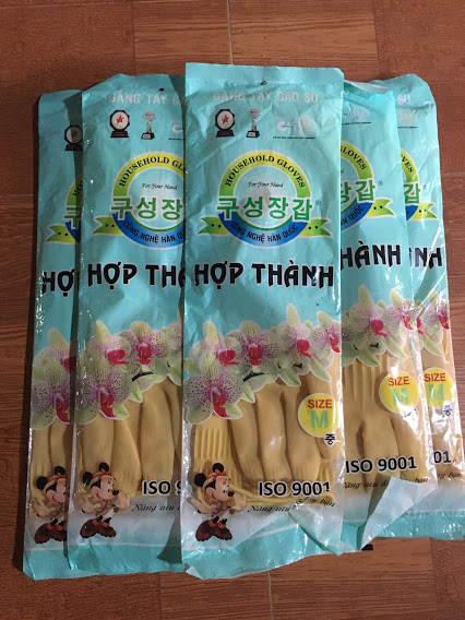 Bịch 10 đôi găng tay cao su Hợp Thành dài 38cm size M, găng tay rửa chén rửa bát, bao tay cao su rửa chén
