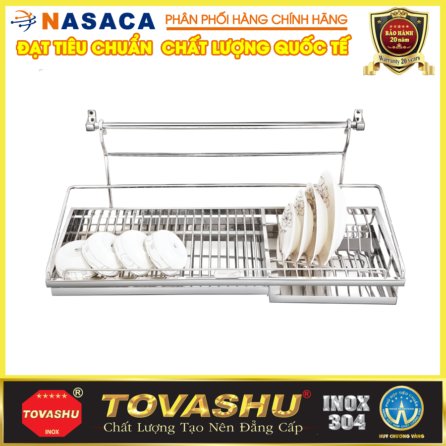 Kệ sóng chén 1 tầng treo có khay inox 304 TOVASHU nhiều kích thước 304-UT1