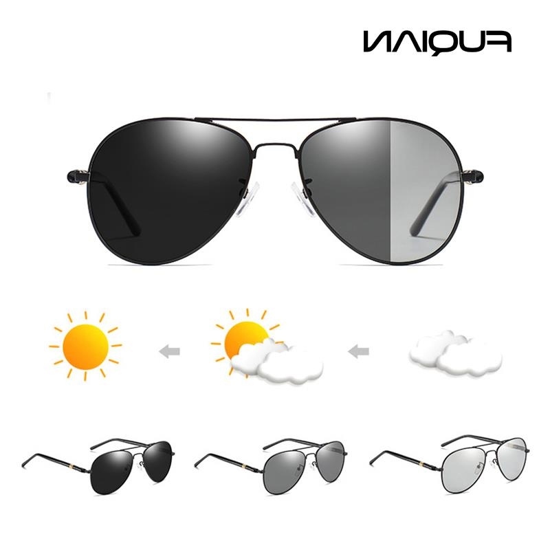 FUQIAN Fashion Photochromic Sunglasses Men Women Chameleon Polarized Pilot Sun Glasses Anti glare Driving Eyeglasses UV400
