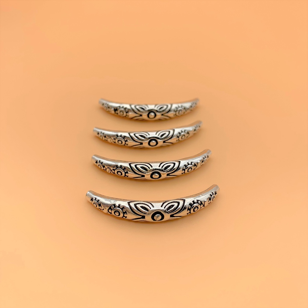 Charm nối ống dài lớn khắc hoa văn - Charm Bạc 925 - Mã CA032