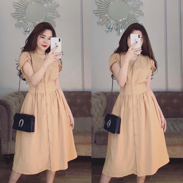 [HCM]Đầm tay con nút bọc 3 màu (kèm hình thật)