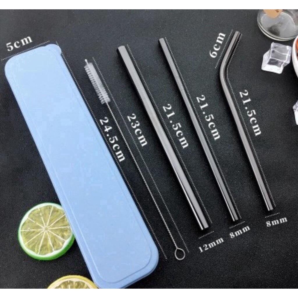 Bộ 3 ống hút inox 304 + 1 cọ rửa + hộp đựng lúa mạch