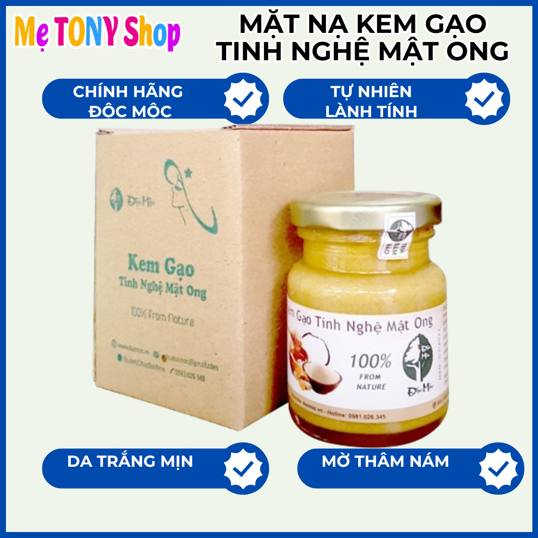 [Tặng Cọ-Chén-Thìa] Mặt Nạ Kem Gạo Tinh Nghệ Mật Ong-Độc Mộc (Trắng Da-Mờ Thâm)