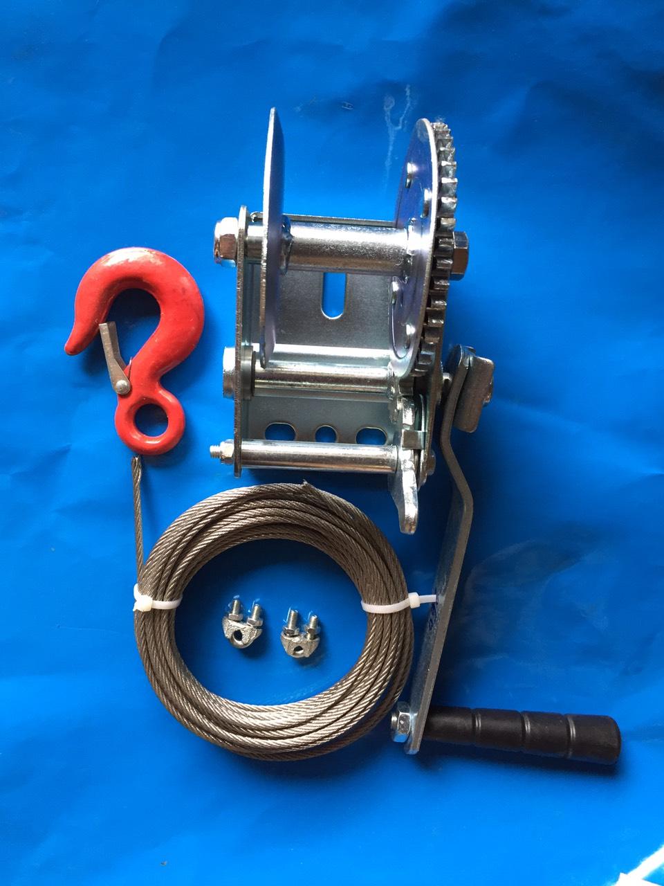 Tời quay tay 800 LBS cao cấp chịu tải 360kg, Tặng 15m cáp phi 4 mạ, 1 móc cẩu, 2 khóa cáp