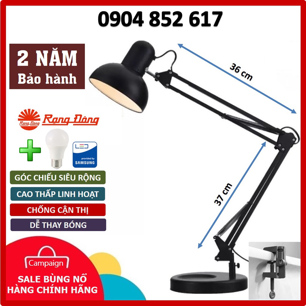 Đèn kẹp bàn Pixar kèm đế cỡ TO, bóng LED Rạng Đông, SAMSUNG chipLED, Mã: PX 01