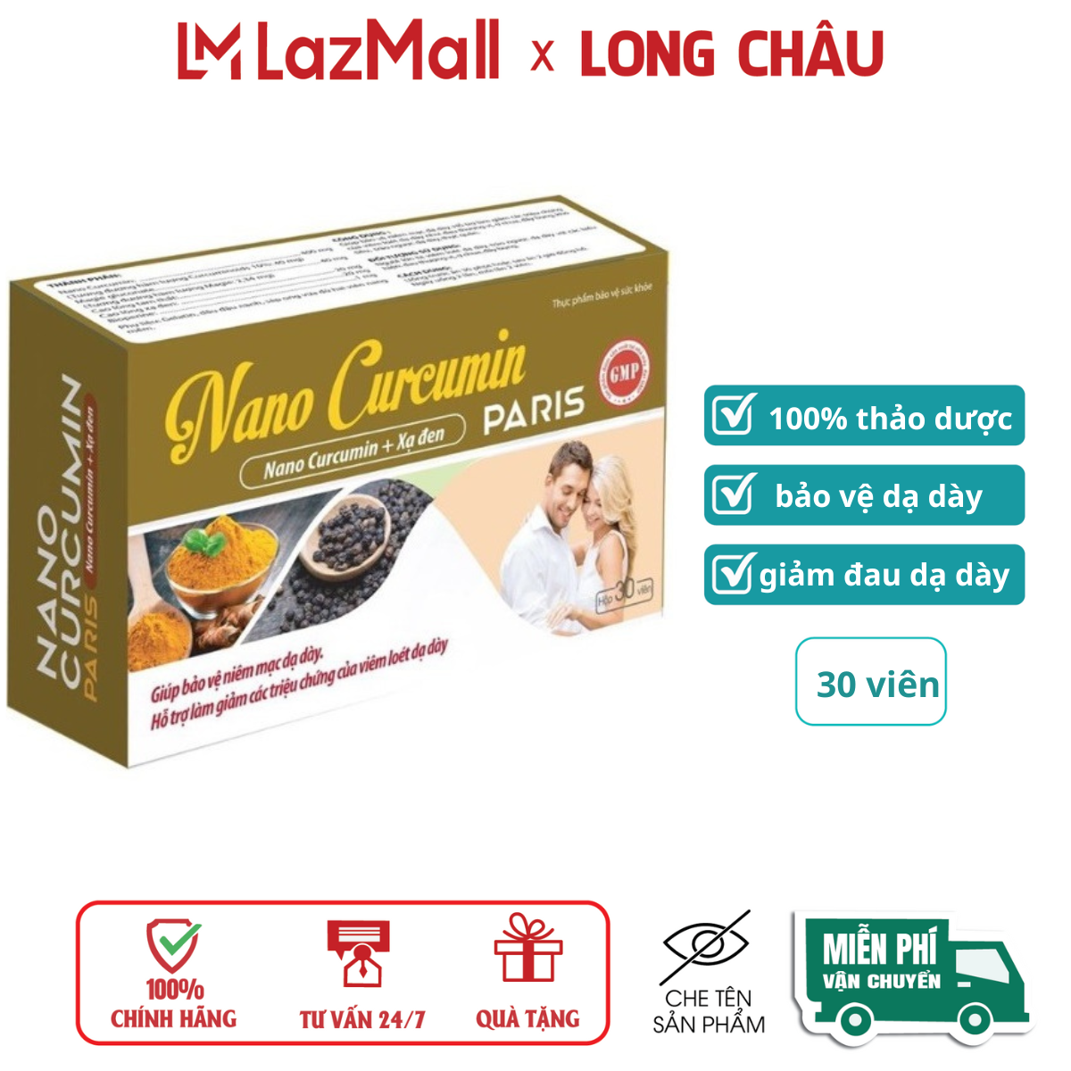 Viên uống nghệ Nano Curcumin Paris giúp giảm loét dạ dày, trào ngược–Hộp 30 viên