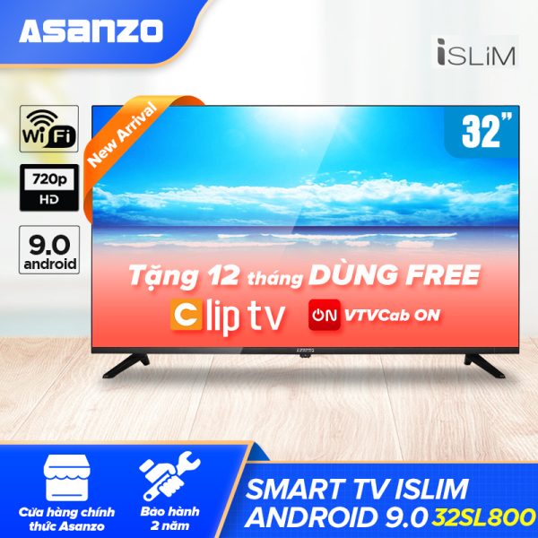 Bảng giá Smart TV Asanzo 32 Inch HD ISLIM 32SL800 Miễn Phí 2 Tháng VTVcab ON  VIP[Miễn Phí 12 Tháng Clip TV ] (HD Ready Android 9.0 Tích Khắc Phục Lỗi Youtube Kết Nối Điện Thoại, viền kim loại, siêu mỏng