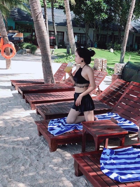 [CÓ SẴN + HÌNH THẬT] Bikini đồ bơi yếm tua rua váy xoè kín đáo