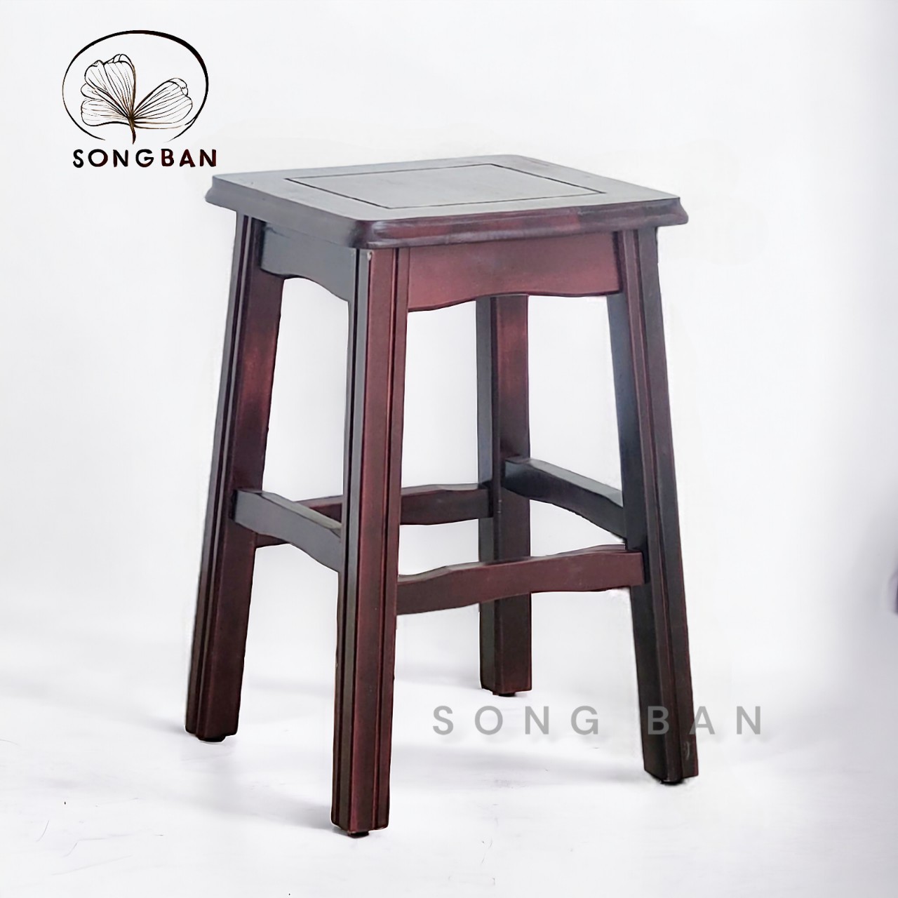 Ghế đôn gỗ mặt vuông cao 46cm, ghế gỗ chạy chỉ tinh tế - hàng vn xuất khẩu