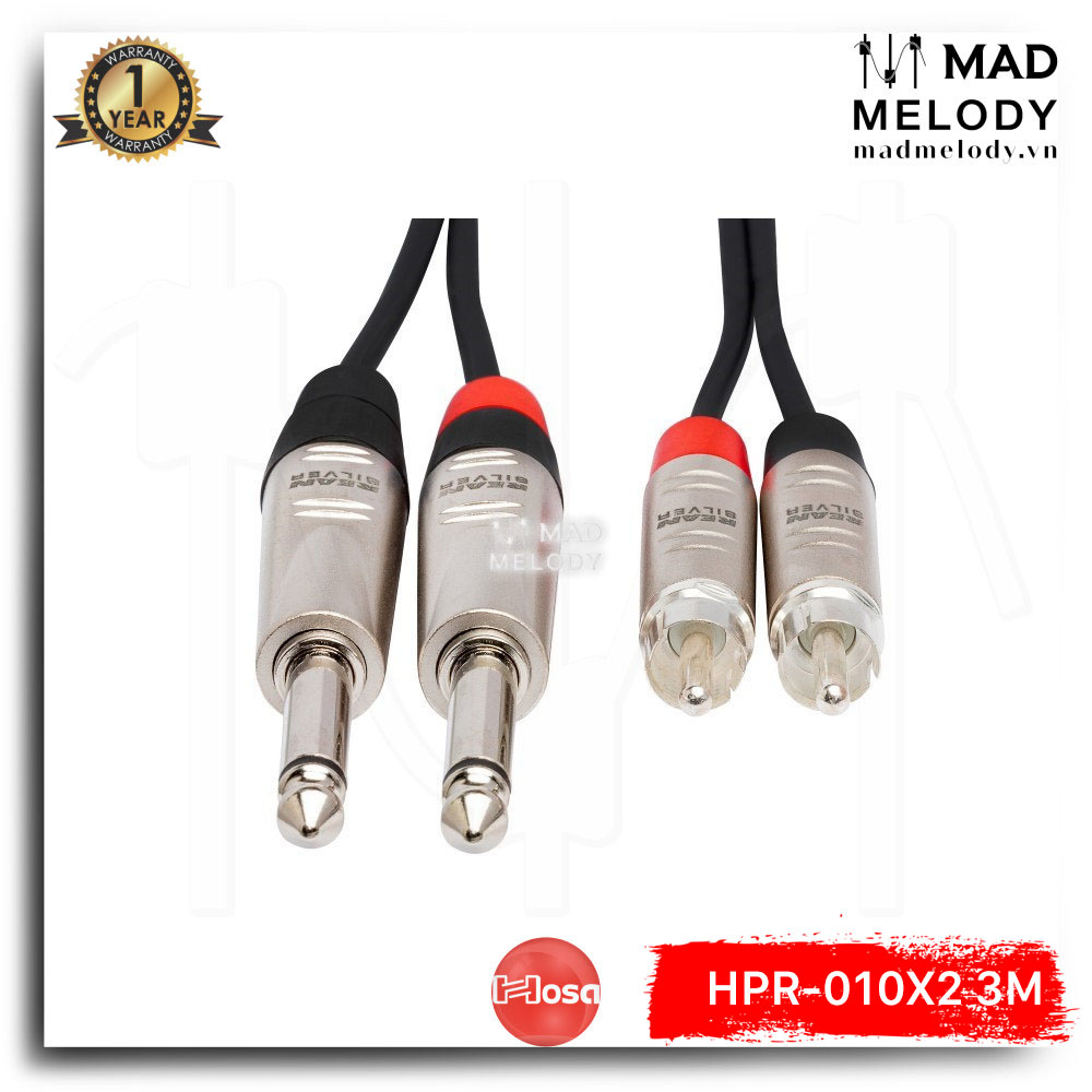 Hosa Pro Stereo Interconnect HPR-010X2 (3m) (REAN 2 1/4in TS - 2RCA) [Dây cáp 6ly bông sen đầu REAN NEW]