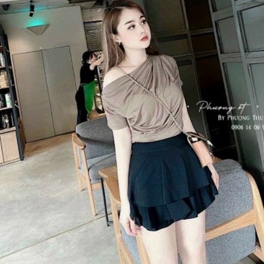 Áo lệch vai cộc tay nhún eo hàng đẹp