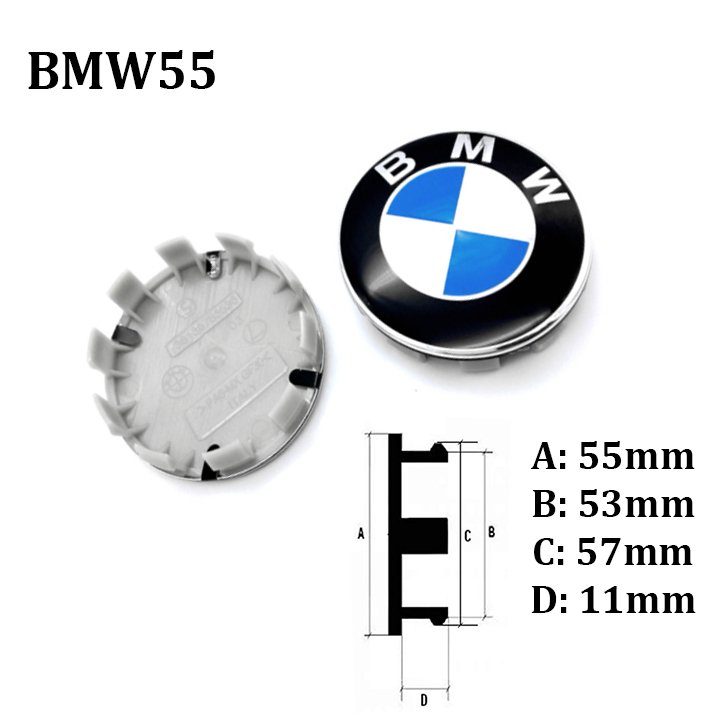 Logo chụp mâm, lazang bánh xe ô tô, xe hơi BMW55 đường kính 55mm