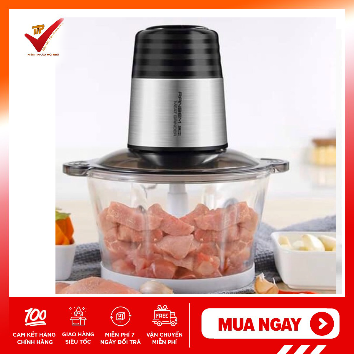 [Voucher 7% Max 800K] Máy xay thịt đa năng Ranbem Model - 224A 300W BH 12 THÁNG