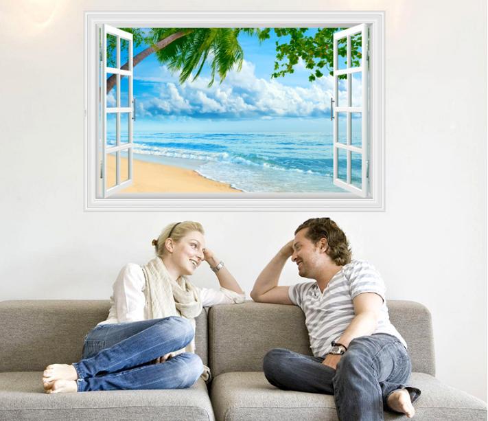 [HCM]Decal trang trí tường Cửa Sổ Bãi Biển 03