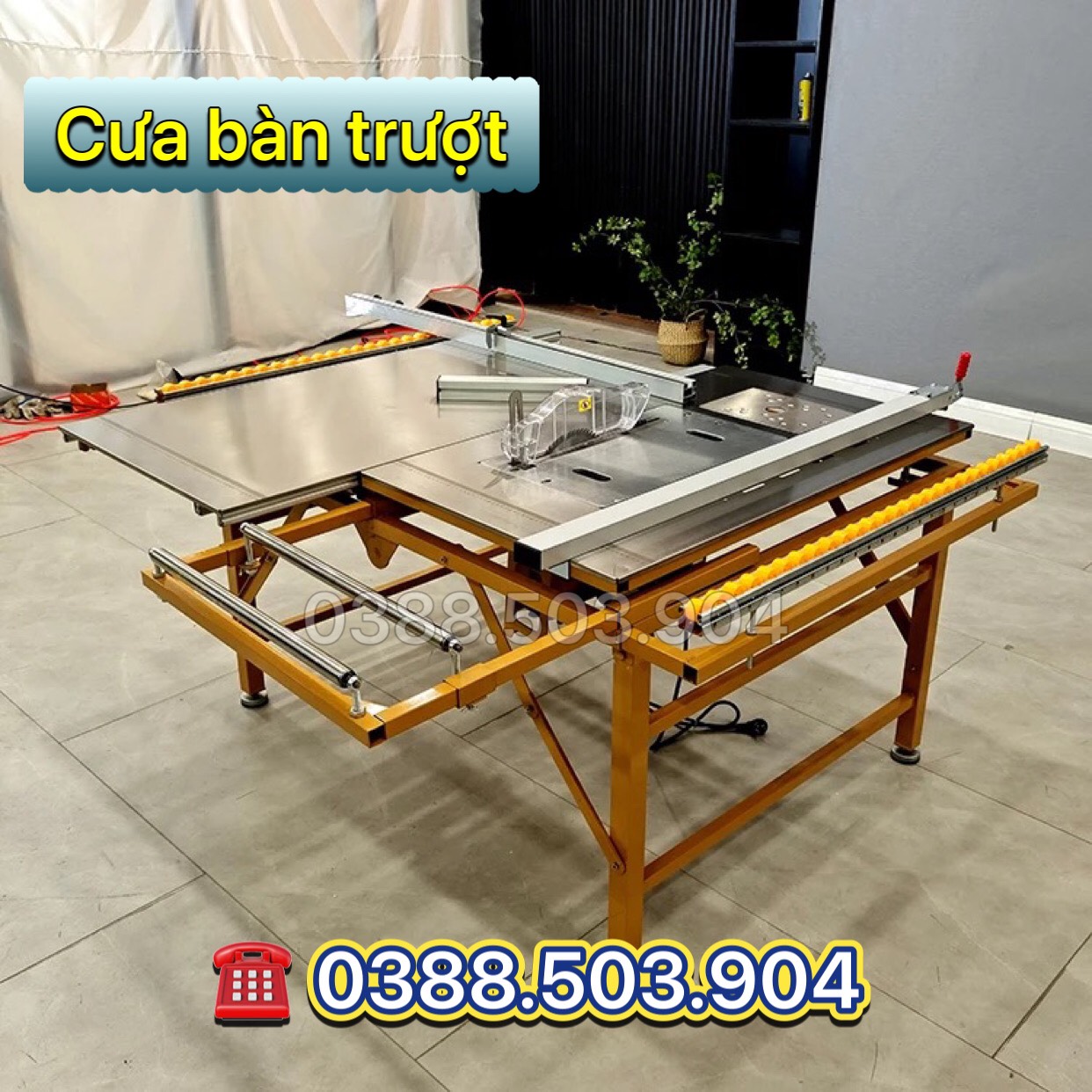 Cưa bàn trượt mini 2 lưỡi, có gắn máy hút bụi