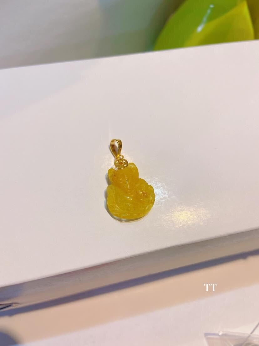 Mặt dây chuyền hồ ly đá thạch anh tóc vàng tự nhiên móc vàng tây, măt dây chuyền đá phong thuỷ hợp mệnh thổ, mệnh kim, đủ bill, phiếu bảo hành sản phẩm