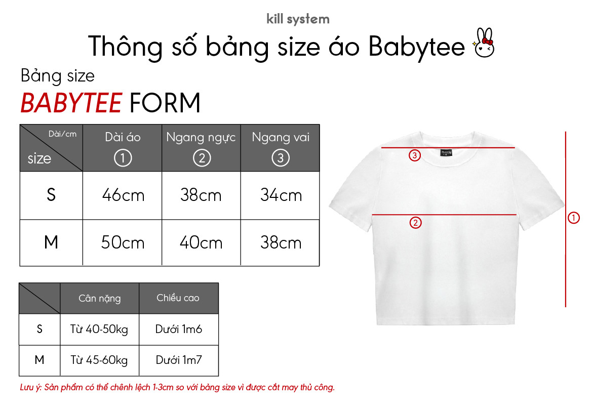Áo thun nơ babytee Kill System chất thun co giãn màu trắng, đen