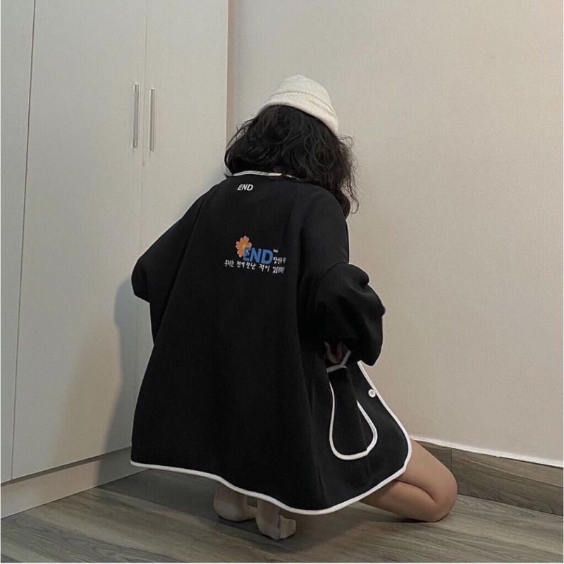 Áo Khoác Cardigan, Sweater, Jacket END PAYCE Nữ Nam Chất Nỉ Unisex Form Rộng Ulzzang 2 Túi Viền Phối Đen Trắng