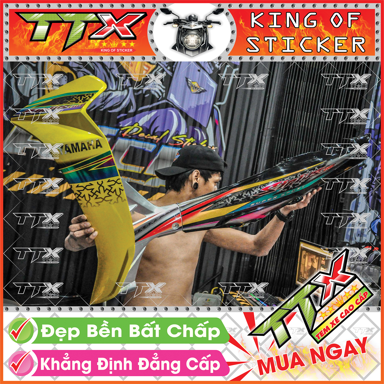 Tem Xe Sirius Đen Vàng Da Bò Ngôi Sao - Tem Sirius Vàng Đen Siêu Đẹp - Mẫu Team Sirius Đen Vàng Da Bò