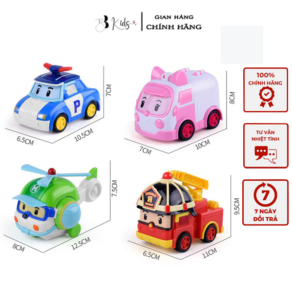 Set 4 Xe mô hình chạy đà Robocar Poli, xe công trình