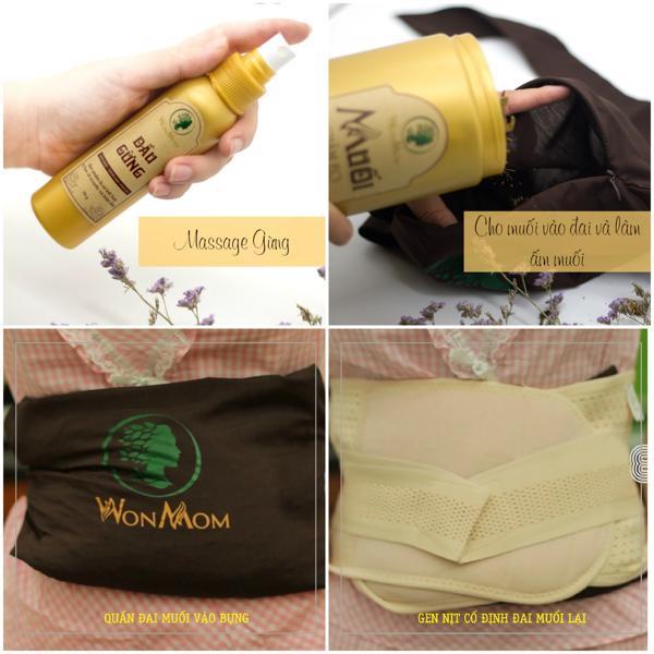 Bộ Muối Giảm Eo Mini Trải Nghiệm Wonmom (1 Chai Dầu Gừng 1 Hũ Muối Thảo Mộc 1 Đai Quấn Muối Và 1 Gen Nịt Bụng)