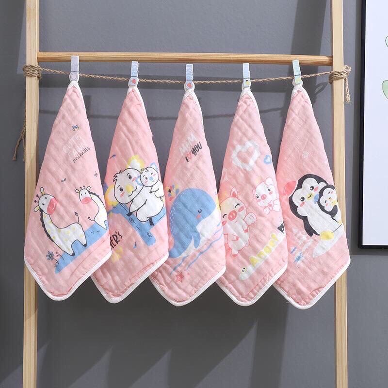 Set 5 khăn sữa, khăn mặt xô 6 lớp hàng đẹp vải muslin.