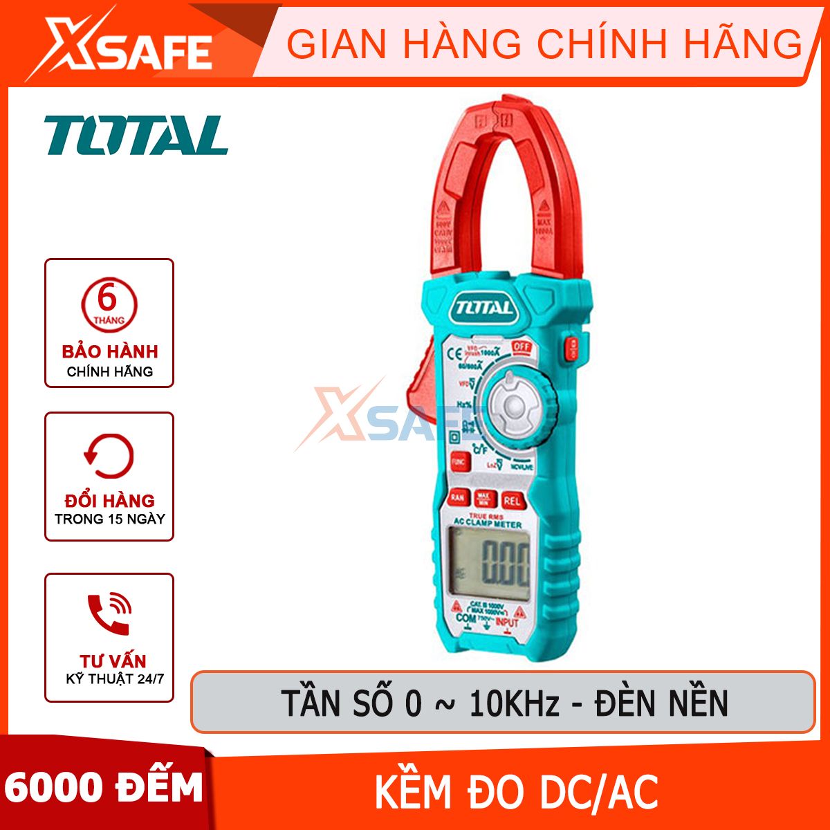 Ampe pliers measuring dc/ac digital total tmt410005, equipment power multimeter material premium 6000 count, data storage, ampe pliers measuring current 60a/600a/1000a, frequency 0 ~ 10khz, resistance 600ω / 6kω / 60kω / 600kω / 6mω