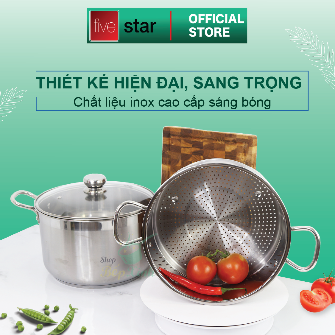 Bộ nồi xửng hấp FiveStar Standard inox 430 , 3 đáy , nắp kính, tặng 1 vá canh ( 24cm / 26cm / 28cm / 30cm / 32cm ), dùng được bếp từ , hồng ngoại , gas