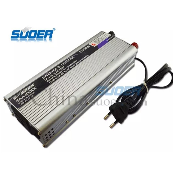 Bộ đổi điện 1000w 12v sang 220v suoer có sạc 10a - saa 1000c