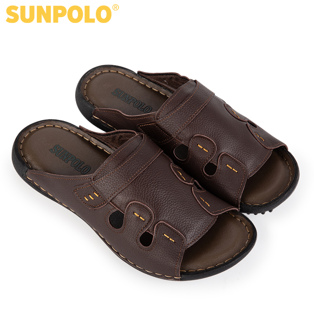 Dép nam da bò SunPoLo DQN018 (Đen, Nâu)