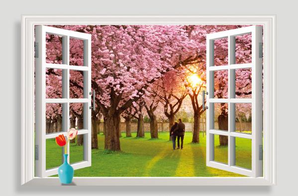 Hcm-decal trang trí tường - cửa sổ đôi tình nhân