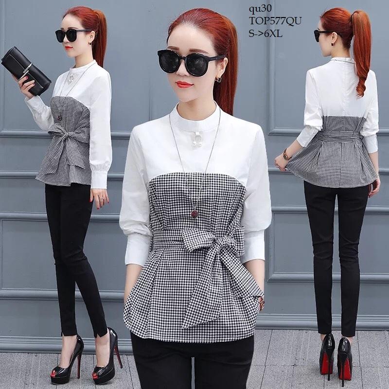 TOP577QU ÁO SƠ MI NỮ PHỐI CARO