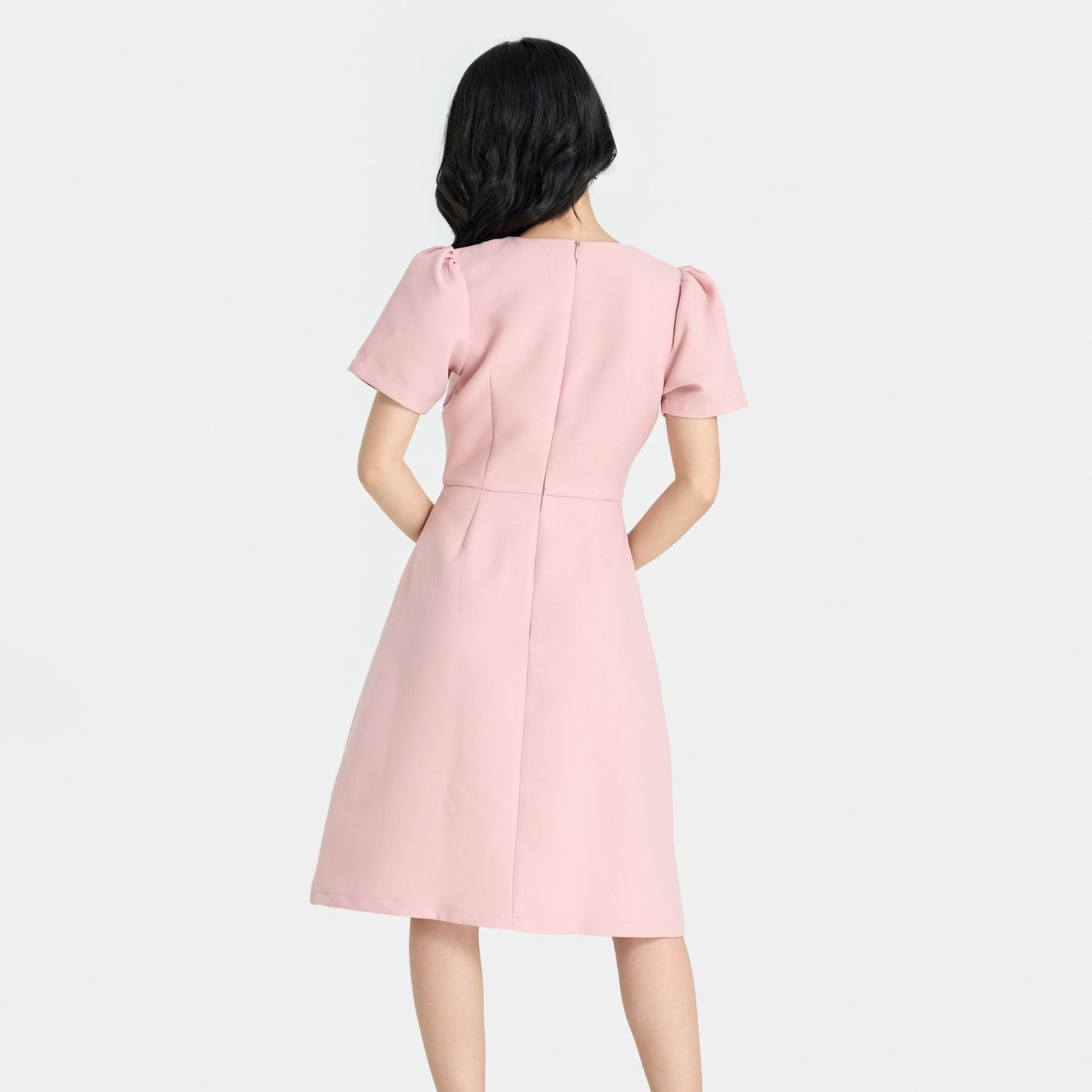 Đầm Lửng Nữ Thời Trang HNOSS Kiểu Basic Tay Ngắn HNDLU030