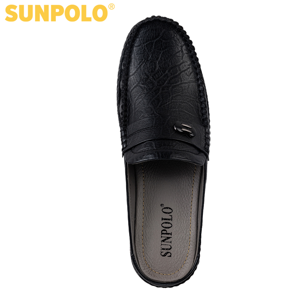 Giày không gót nam da bò SUNPOLO SPO274 Đen