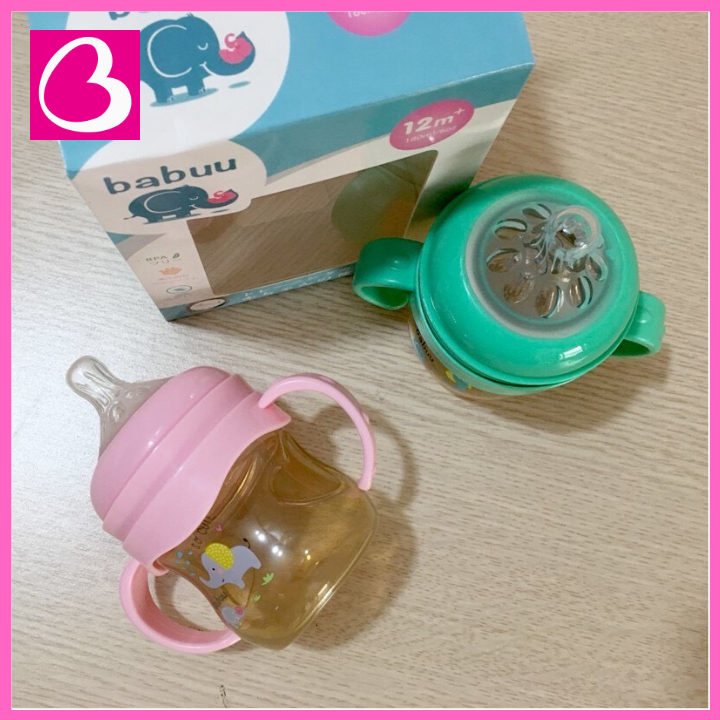 (Tặng Ty) Bình sữa cổ rộng kèm tay cầm Babuu Nhật Bản cho bé