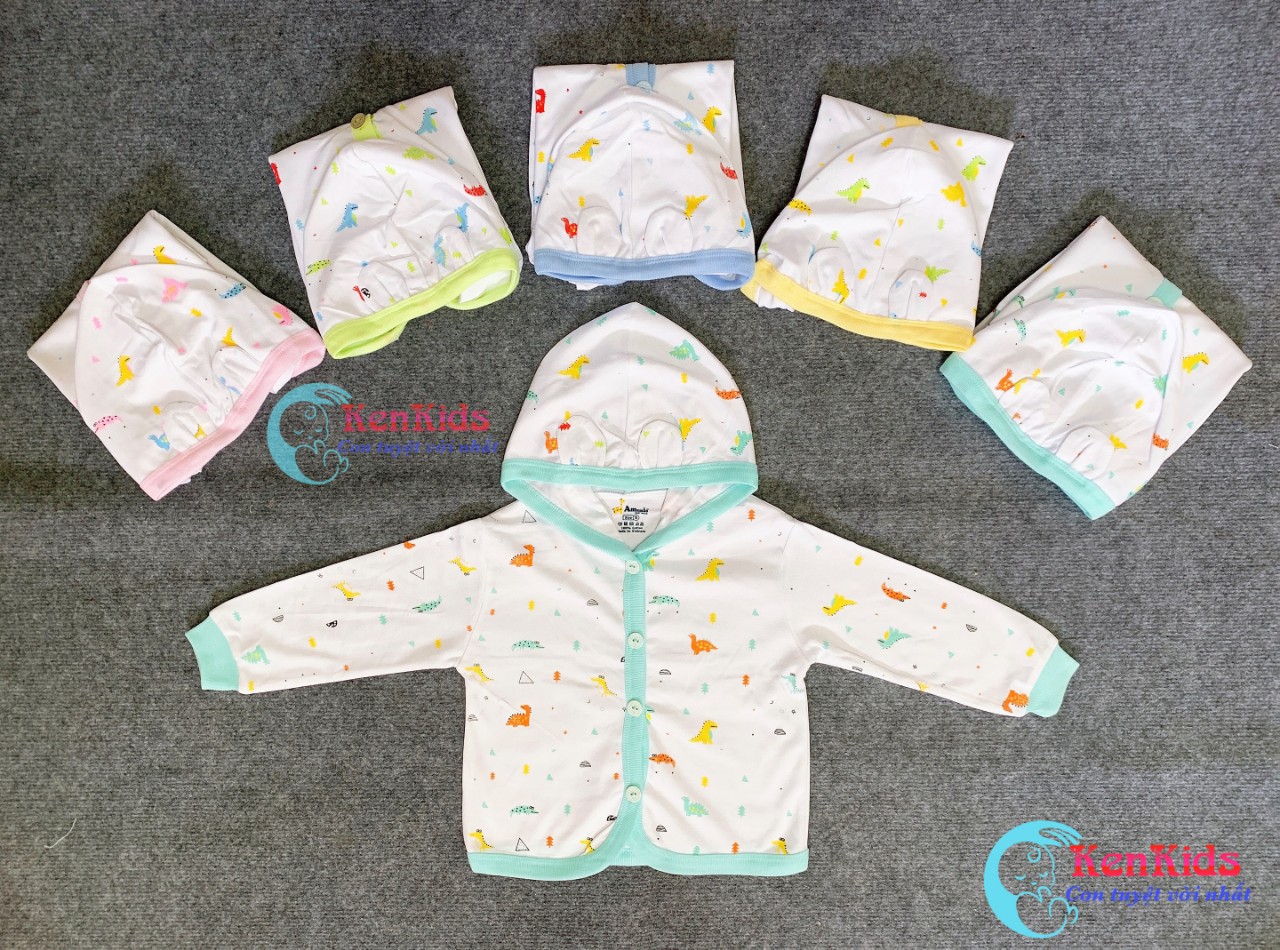 (3-16kg) Áo khoác nón họa tiết - thun cotton cho bé