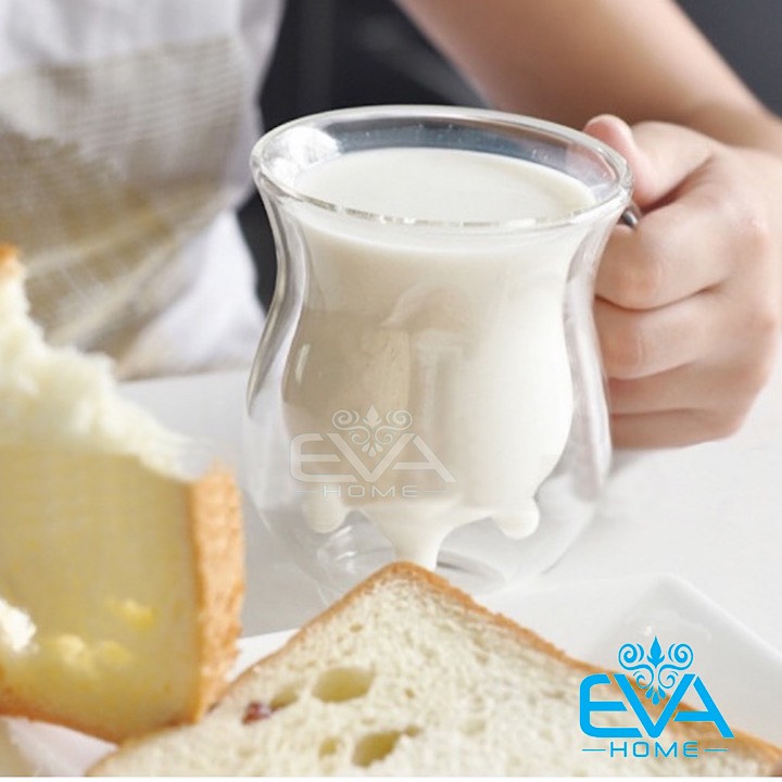 [HCM]Ly Quai Thủy Tinh Hai Lớp /Ly Hai Lớp Chịu Nhiệt / Ly Có Quai Cầm Kiểu Dáng Bò Sữa Cow Cúp 280 Ml