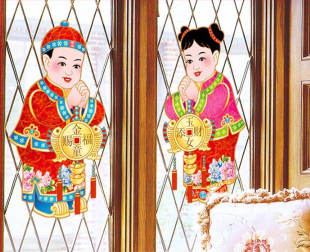 [HCM]Decal Trang Trí Tết - Cặp Trai Gái Chúc Tết
