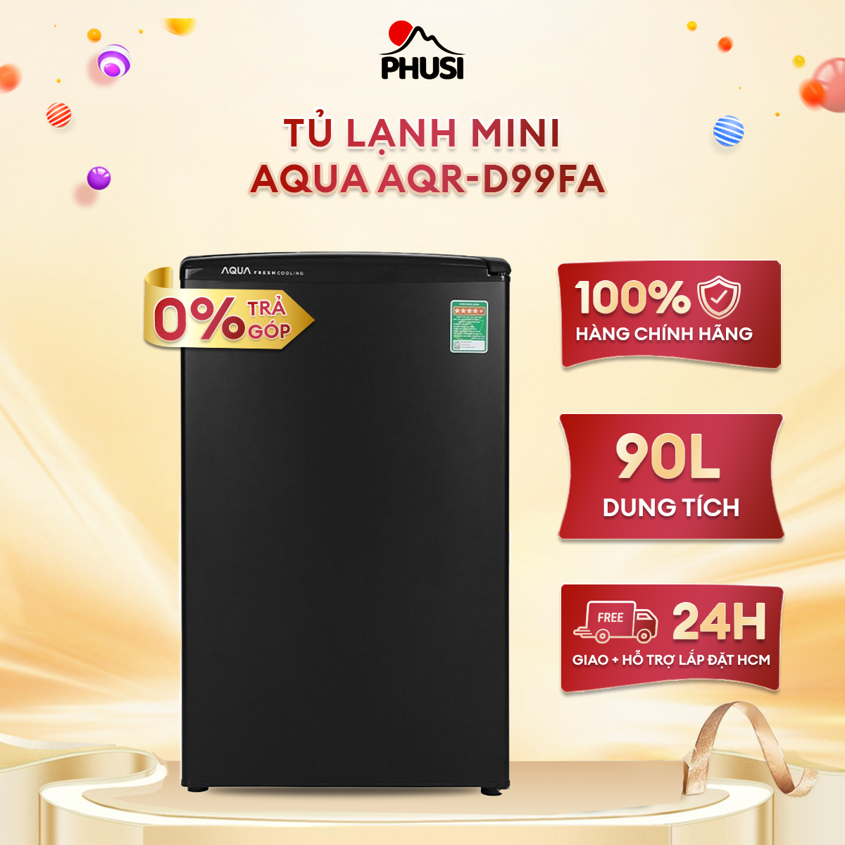 [Trả góp 0%] Tủ lạnh Mini Aqua 90 Lít AQR-D99FA - Có Đóng Tuyết Làm Lạnh Nhanh - Tùy Chỉnh Nhiệt Độ