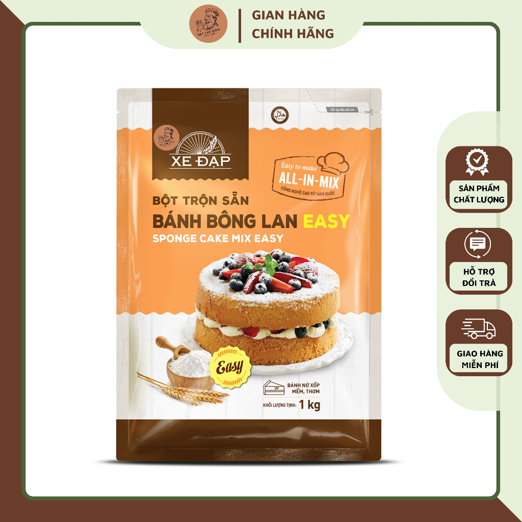 Bột bánh bông lan hiệu Xe Đạp loại 1 kg, bột trộn sẵn mềm mịn, bung xốp, không chất bảo quản