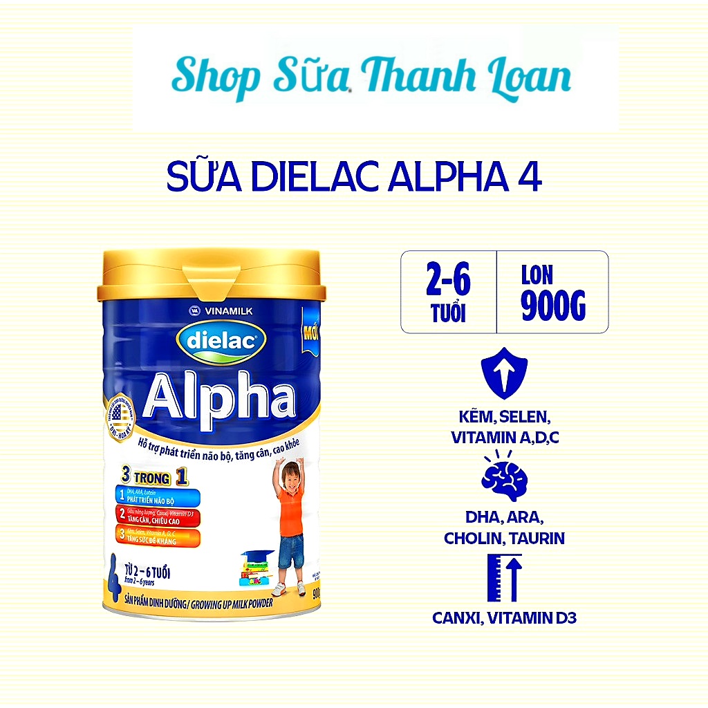 (HSD T8-2025) COMBO 2 LON SỮA BỘT VINAMILK DIELAC ALPHA 4 900G (CHO TRẺ TỪ 2- 6 TUỔI).