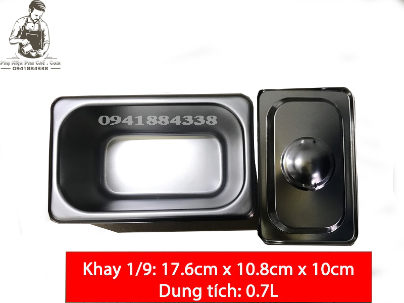 Khay Inox Đựng Topping 1/9, Khay Đựng Thạch(Có Nắp)