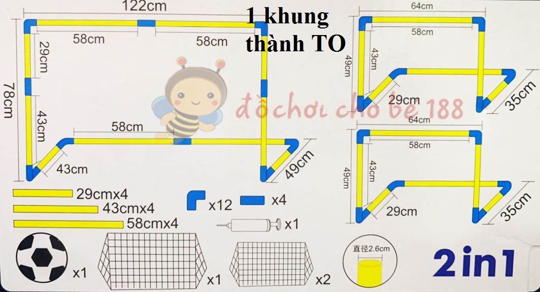 Bộ Khung Thành Bóng Đá Mini Có Thể Gấp Gọn + Đồ Bơm