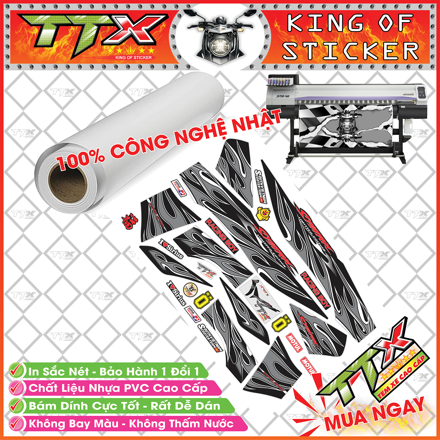 Tem Lửa Sirius Full Đen Xám Trắng Đẹp Tinh Tế - Sirius Lửa Mẫu Mới