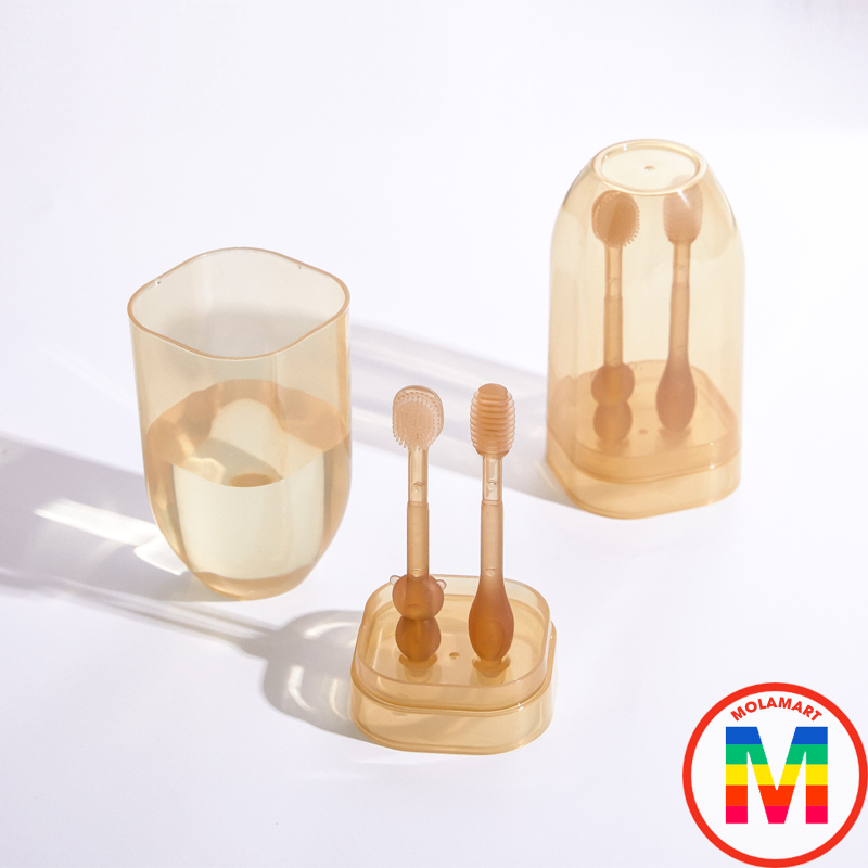 Sét rơ lưỡi bàn chải silicon cho bé từ 0-36 tháng (kèm hộp đựng màu vàng)