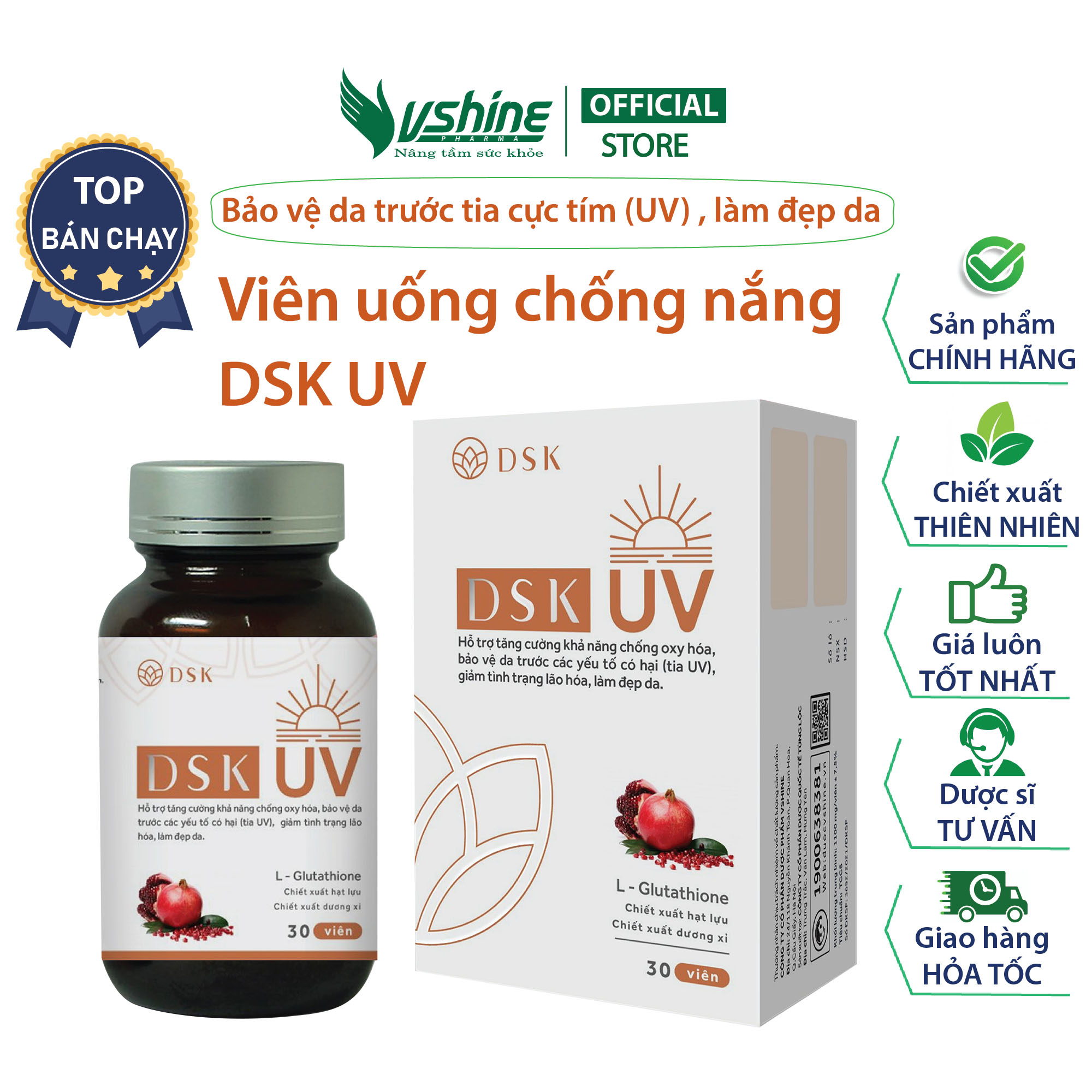 Viên uống chống nắng DSK UV - Chống nắng nội sinh giúp cơ thể bảo vệ khỏi tia UVA, UVB