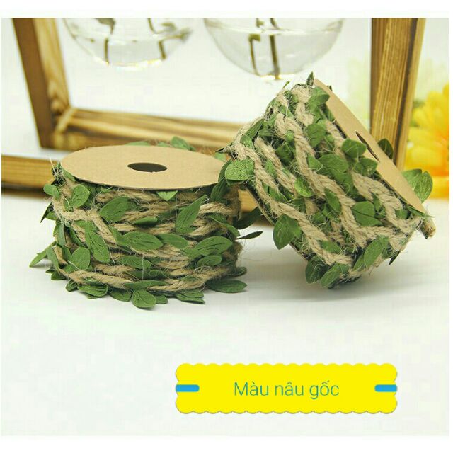 Cuộn 5m dây thừng lá xanh handmade - Dây Màu Nâu