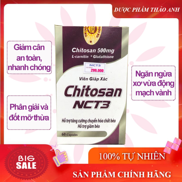 Viên uống giảm cân giáp xác Chitosan NCT3 giúp cơ thể săn chắc, chuyển hóa chất béo dư thừa, ngăn ngừa xơ vữa động mạch vành- an toàn hiệu quả, không có tác dụng phụ hộp 60 viên nhập khẩu