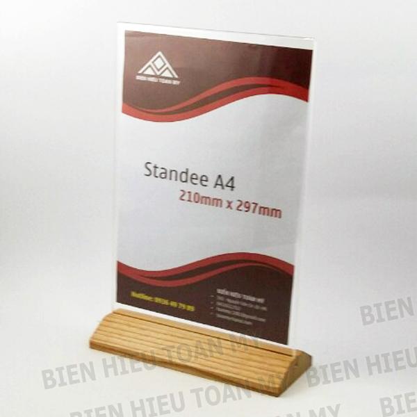 Kệ mica A4 để bàn Đế Gỗ bóng đẹp